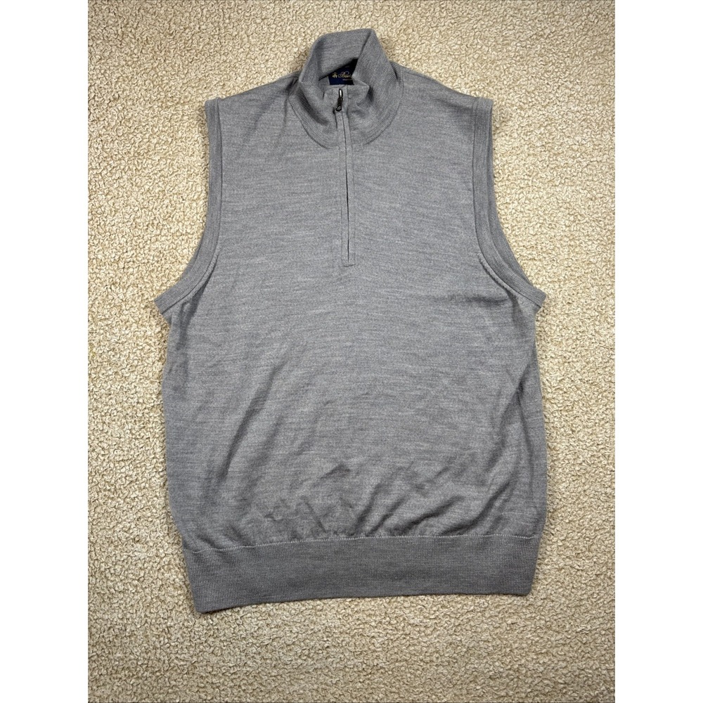 Brooks Brothers Italian Yarn Merino Wool Sweater Vest Gray 1/4 Zip Mens Large